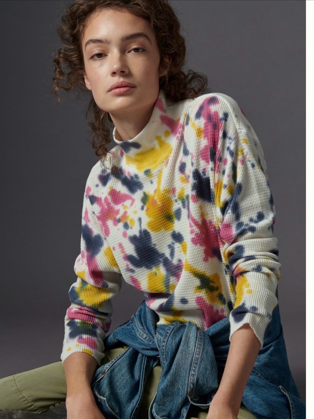 Anthropologie T. La Mercer waffle cropped long sleeve pullover top, size medium